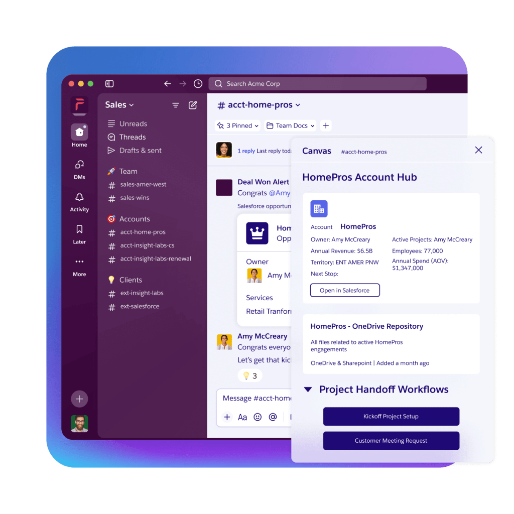 A team celebrating their win on a Slack channel.